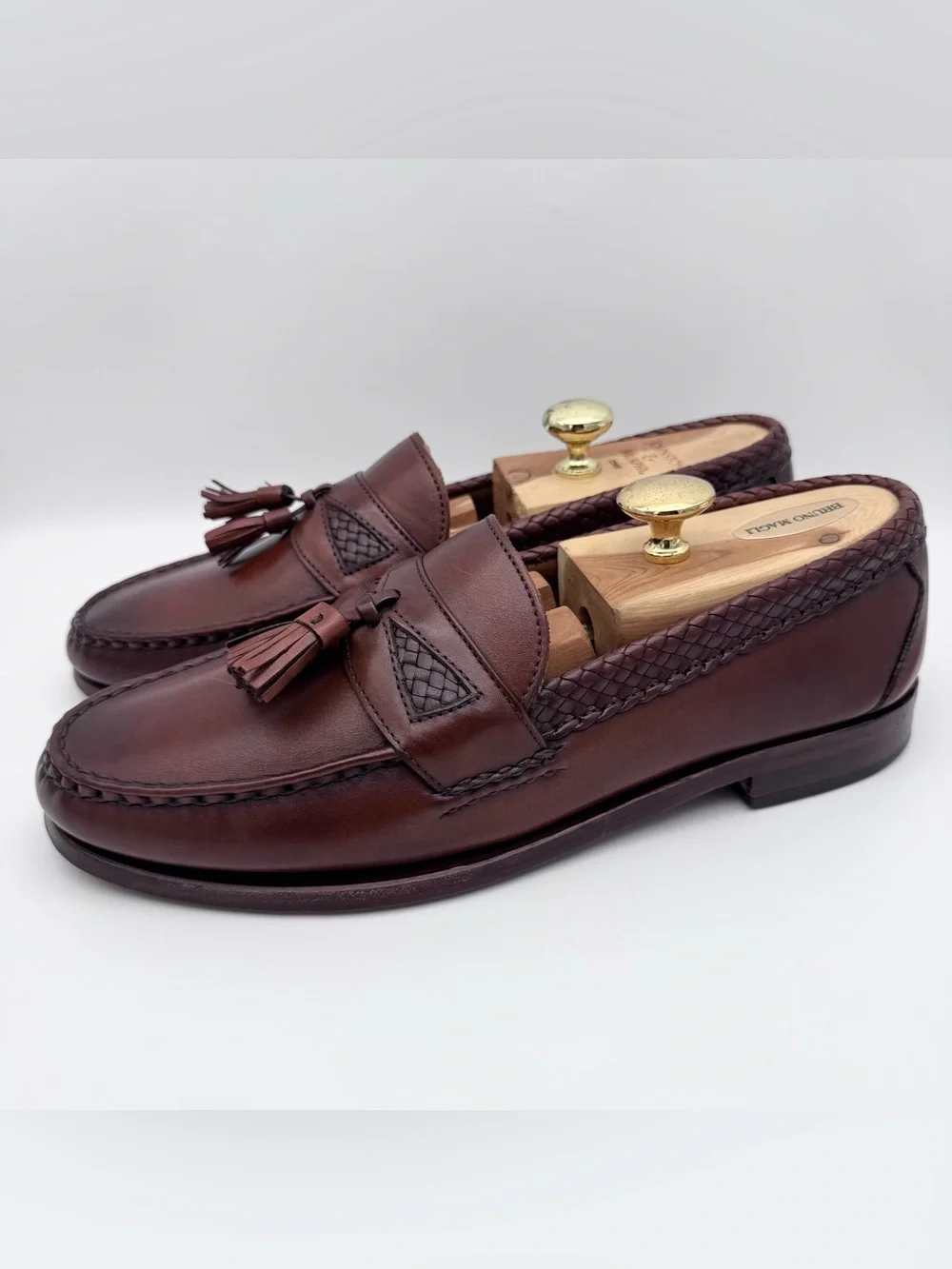 Allen Edmonds Maxfield Brown Leather Braided Tassel Loafers Men 10 B Dress Shoes